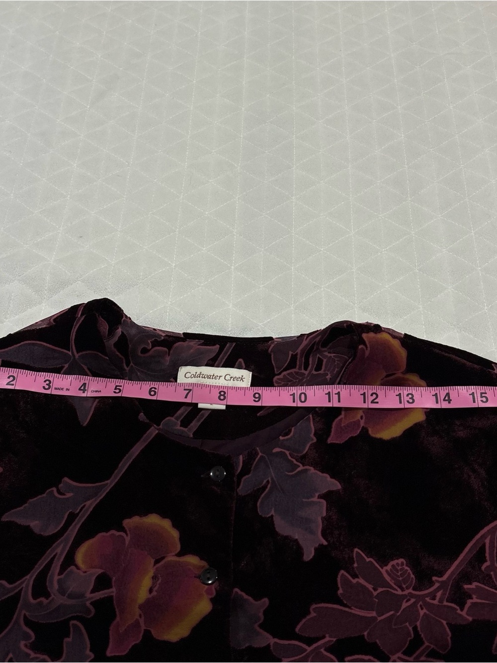VTG Coldwater Creek Button Down Top Sz L Burgundy Pink Velvet Burnout Long Sleev - Picture 11 of 15